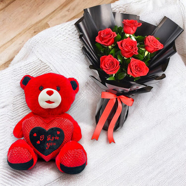 Red Roses with Teddy Bear